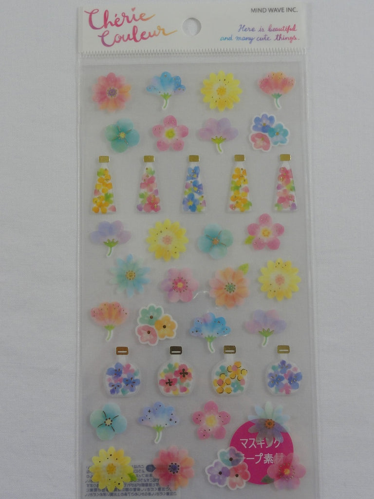 Cute Kawaii Mind Wave Cherie Couleur Beautiful Flowers Sticker Sheet - for Journal Planner Craft Organizer Calendar