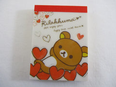 Cute Kawaii San-X Rilakkuma Bear Hearts Mini Notepad / Memo Pad - A - Stationery Writing Message