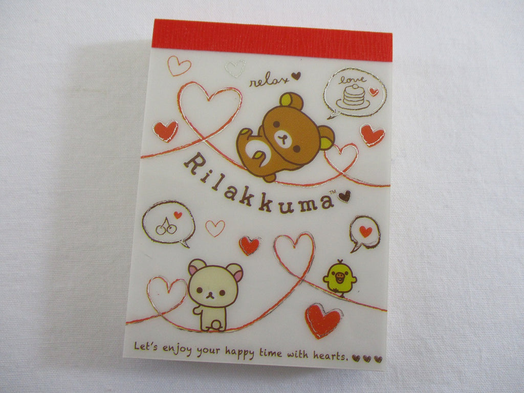 Cute Kawaii San-X Rilakkuma Bear Hearts Mini Notepad / Memo Pad - B - Stationery Writing Message