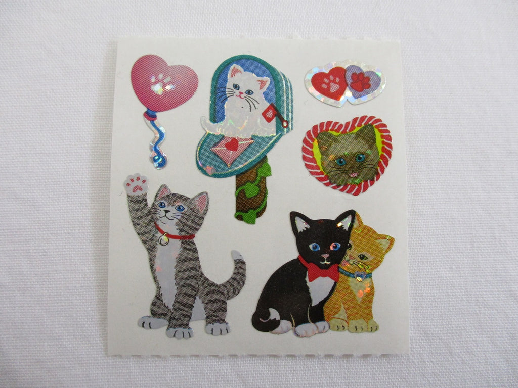 Sandylion Cat Heart Valentine Glitter Sticker Sheet / Module - Vintage & Collectible