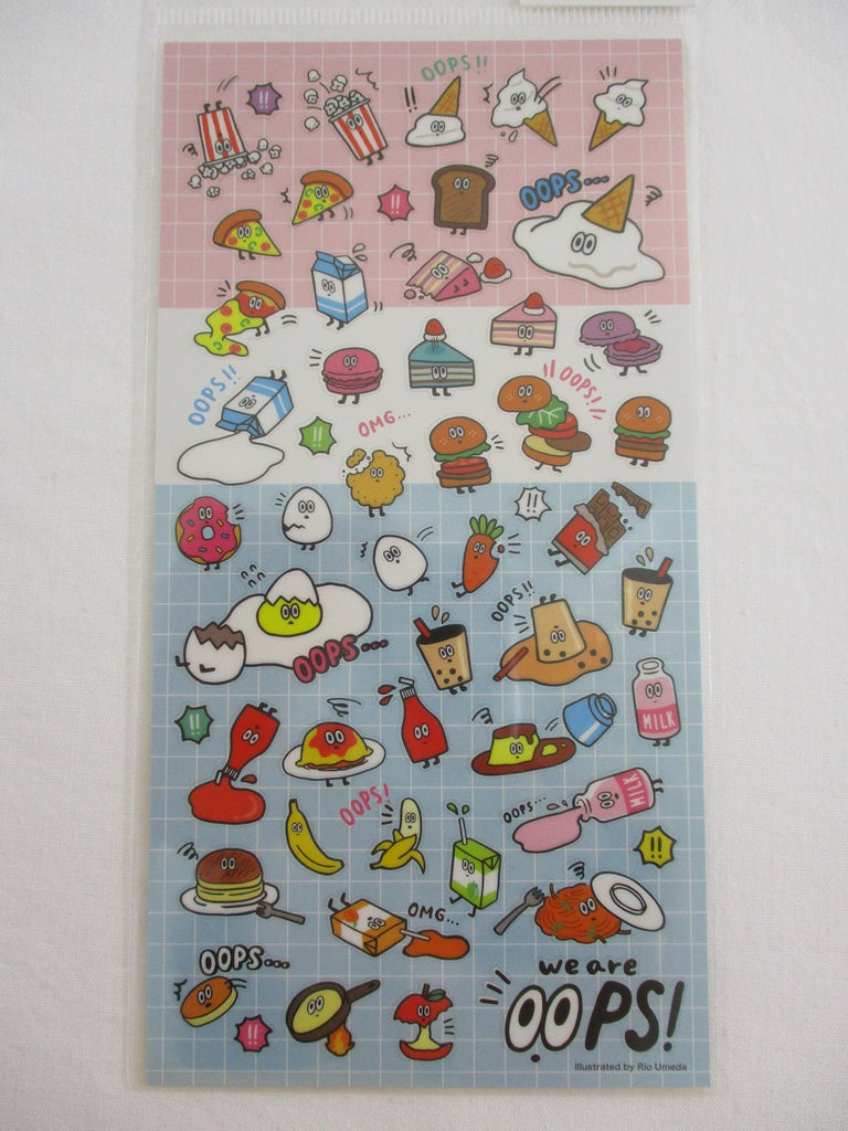 Cute Kawaii Mind Wave Egg Ice Cream Ketchup Popcorn Pancake Food Milk Drink Sticker Sheet - for Journal Planner Craft