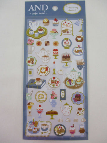 Cute Kawaii MW & Cafe Seal Series - F - Cafe Coffee Royal Blue Strawberry Fruit Tea Macaroon Shop Sticker Sheet - for Journal Planner Craft