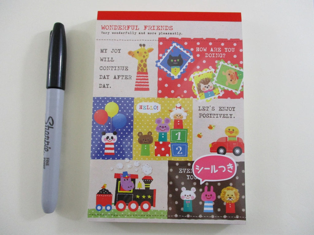 Cute Kawaii Kamio Wonderful Friends Animals 4 x 6 Inch Notepad / Memo Pad - Stationery Designer Paper Collection