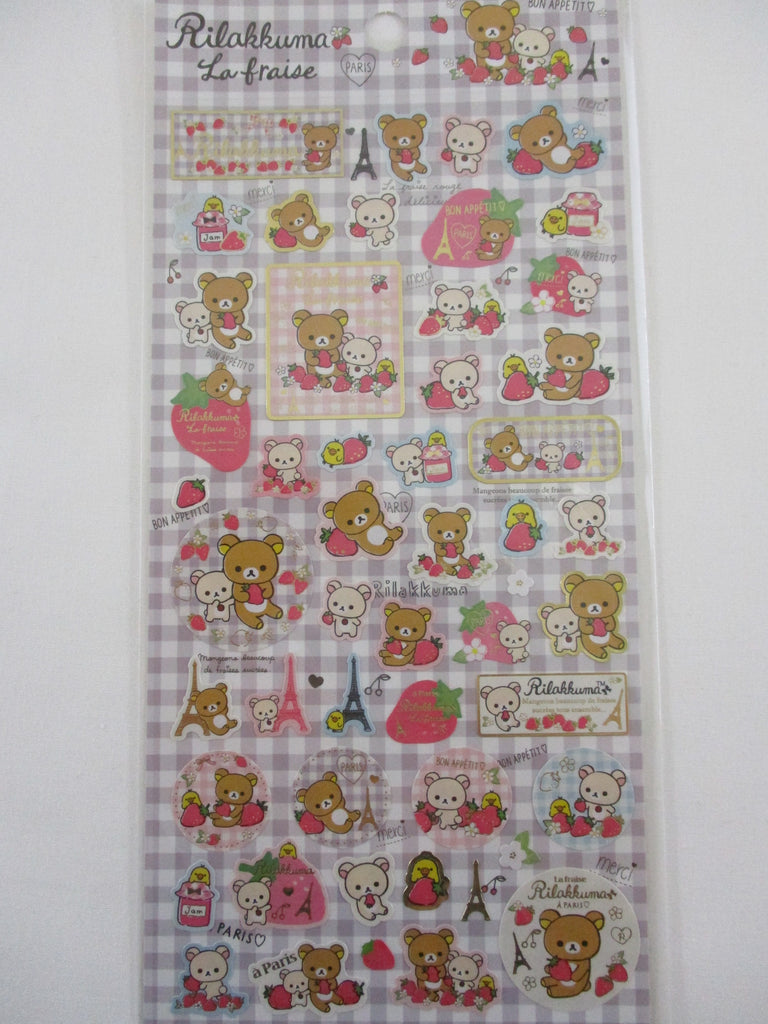 Cute Kawaii San-X Rilakkuma Bear Strawberry  La fraise Sticker Sheet 2014 - A - for Planner Journal Scrapbook Craft