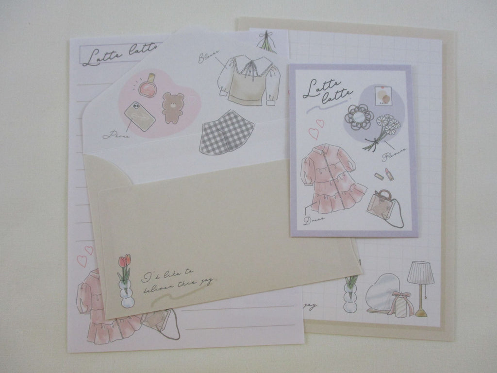 Cute Kawaii Kamio Girl Latte Outfit Mini Letter Sets - Small Writing Note Envelope Set Stationery