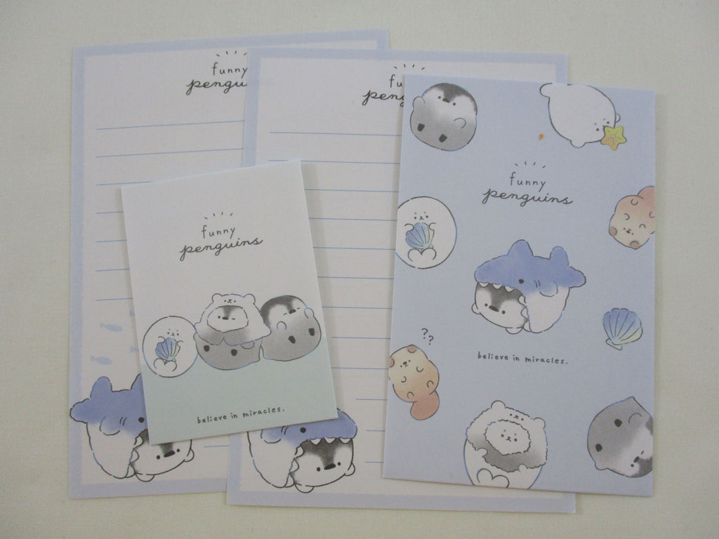 Cute Kawaii Crux Penguin Shark Mini Letter Sets -Small Writing Note Envelope Set Stationery