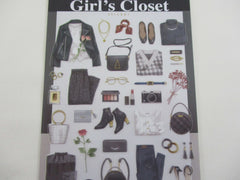 Cute Kawaii MW Girl's Closet Series - Outfit Wardrobe School Work Shoes Bag Accessories A - Dark Grey Black Sticker Sheet - for Journal Planner Craft