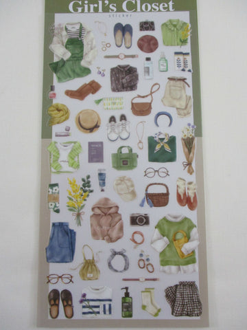 Cute Kawaii MW Girl's Closet Series - Outfit Wardrobe School Work Shoes Bag Accessories D - Green Sticker Sheet - for Journal Planner Craft