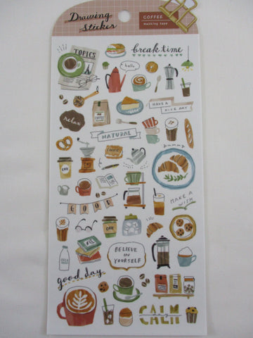 Cute Kawaii MW Drawing Series - D - Cafe Coffee Breakfast Bread Latte Drink Sticker Sheet - for Journal Planner Craft