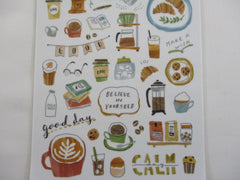Cute Kawaii MW Drawing Series - D - Cafe Coffee Breakfast Bread Latte Drink Sticker Sheet - for Journal Planner Craft