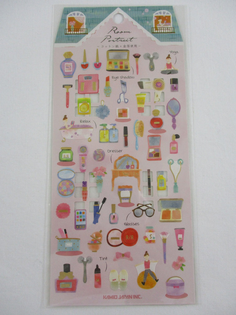Cute Kawaii Kamio Room Portrait Series Sticker Sheet - Beauty Powder Room Make Up Parfume - for Journal Planner Craft Agenda Organizer Scrapbook