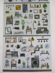 Cute Kawaii MW Home Decor Story Series - C - Dark Grey Black  Sticker Sheet - for Journal Planner Craft