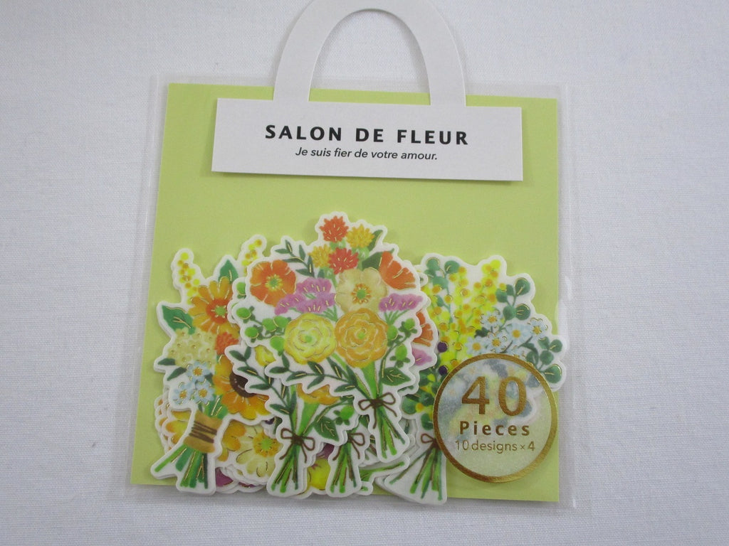 MW Salon de Fleur Flowers - Flake Stickers Sack - Yellow Orange Autumn - Beautiful Garden Love Wedding Bouquet for Journal Agenda Planner Scrapbooking Craft