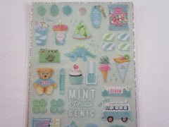 Cute Kawaii Q-Lia Photo Genic - Mint - Dino Sweet Drink Bear Clover Laundry Sticker Sheet - for Journal Planner Craft