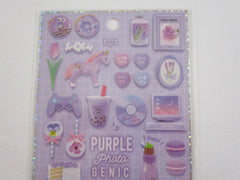 Cute Kawaii Q-Lia Photo Genic - Purple - Bubble Tea Cupcake Shark Candy Sweets Music Sticker Sheet - for Journal Planner Craft