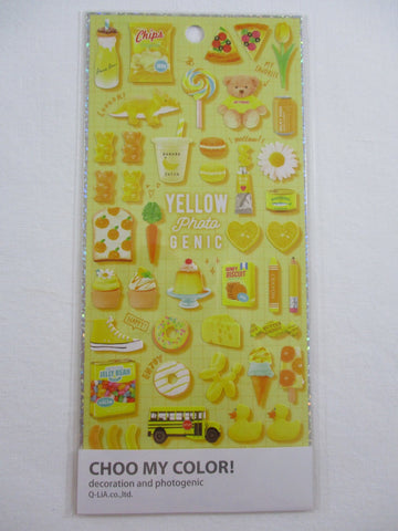 Cute Kawaii Q-Lia Photo Genic - Yellow - Bear Dino Juice Orange Carrot Cupcake Bread Daisy Sticker Sheet - for Journal Planner Craft