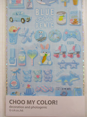 Cute Kawaii Q-Lia Photo Genic - Blue - Cupcake Candies Ice Cream Shark Rabbit Game Sticker Sheet - for Journal Planner Craft