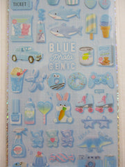 Cute Kawaii Q-Lia Photo Genic - Blue - Cupcake Candies Ice Cream Shark Rabbit Game Sticker Sheet - for Journal Planner Craft