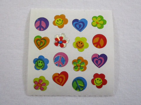 Sandylion Heart Flower Smile Peace Glitter Sticker Sheet / Module - Vintage & Collectible
