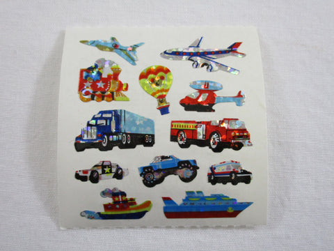 Sandylion Transportation Truck Airplane Helicopter Boat Glitter Sticker Sheet / Module - Vintage & Collectible