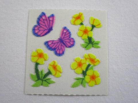 Sandylion Flower Butterfly Fuzzy Sticker Sheet / Module - Vintage & Collectible