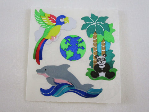 Sandylion Green Save the Earth Dolphin Panda Mylar Sticker Sheet / Module - Vintage & Collectible