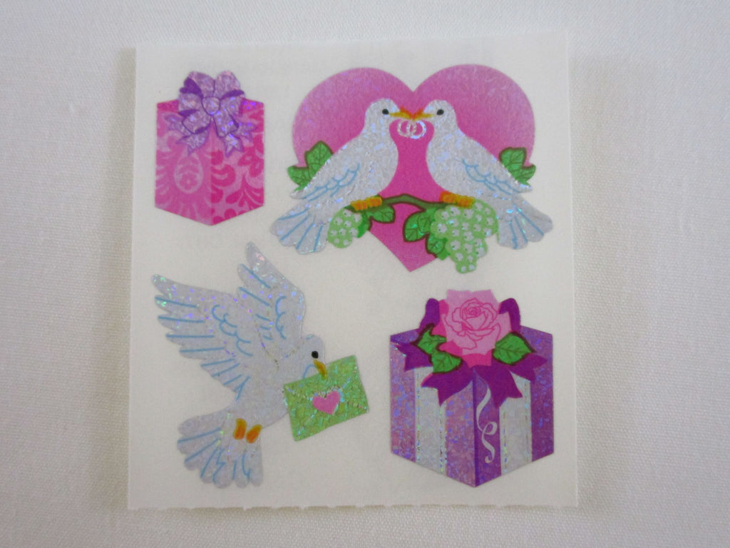 Sandylion Love Wedding Bird Glitter Sticker Sheet / Module - Vintage & Collectible