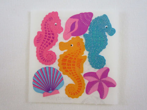 Sandylion Seahorse Seashells Glitter Sticker Sheet / Module - Vintage & Collectible