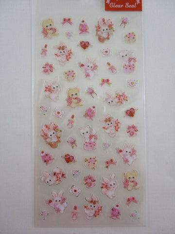 Cute Kawaii Clothes-pin Amenomori Sticker Sheet - A Bear and Bunny Rabbit - for Journal Planner Craft Organizer Calendar