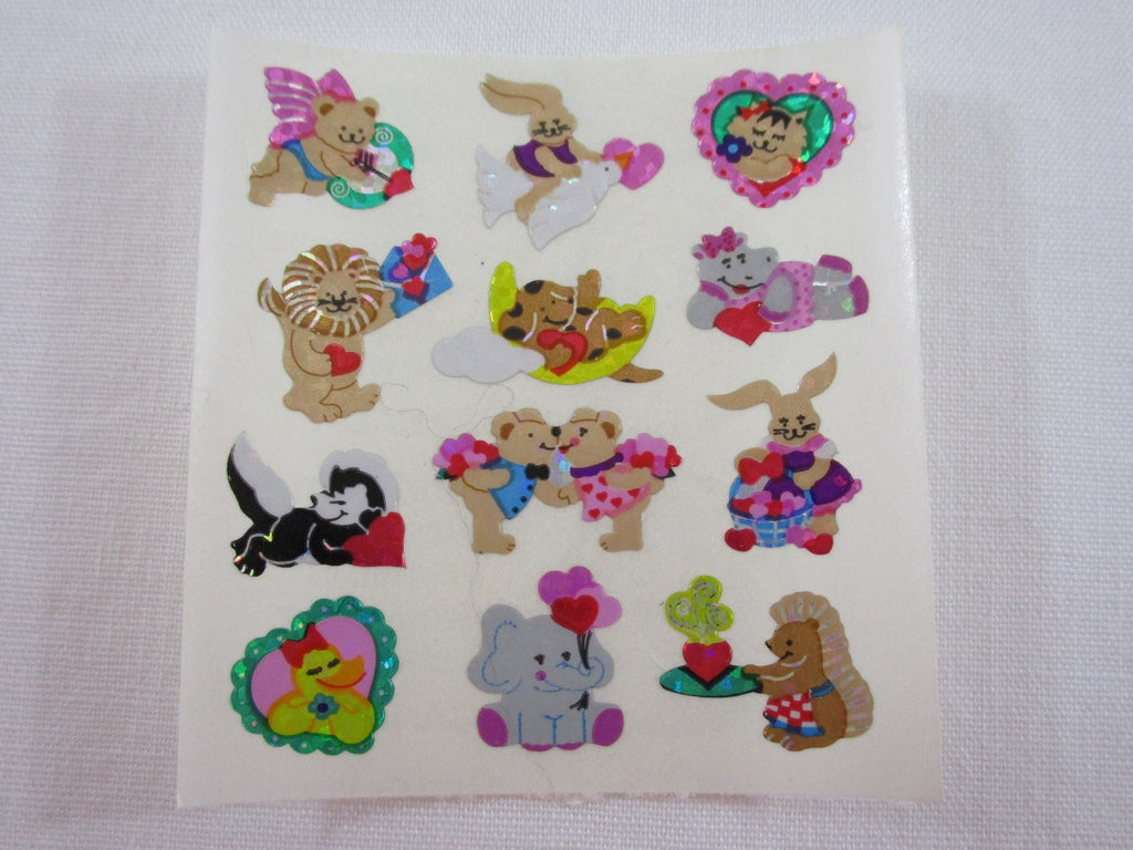 Sandylion Bear Animal and Heart Glitter Sticker Sheet / Module - Vintage & Collectible