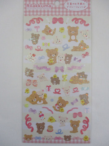 Cute Kawaii San-X Rilakkuma Bear Glittery Sticker Sheet 2023 - C Ribbon Party - for Planner Journal Scrapbook Craft