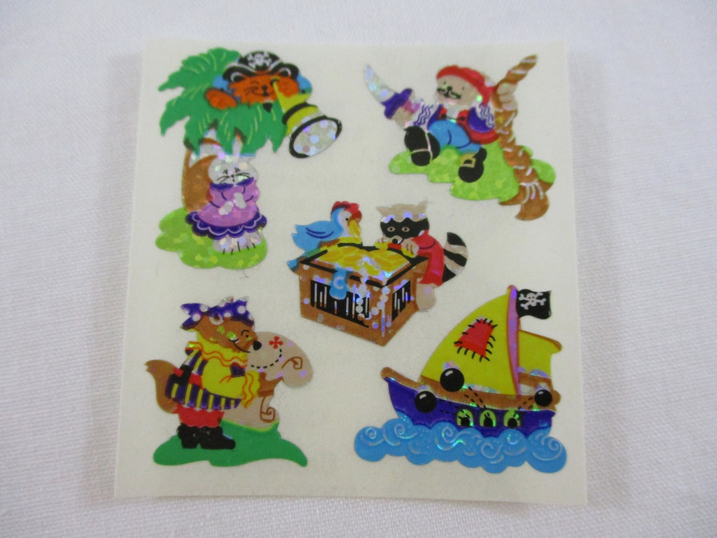 Sandylion Animals Pirate Glitter Sticker Sheet / Module - Vintage & Collectible