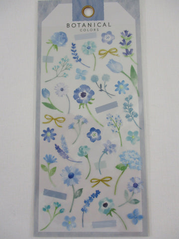 Cute Kawaii Mind Wave Botanical Colors Flowers Blue Sticker Sheet - for Journal Planner Craft Organizer Calendar
