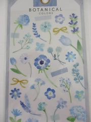 Cute Kawaii Mind Wave Botanical Colors Flowers Blue Sticker Sheet - for Journal Planner Craft Organizer Calendar