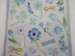 Cute Kawaii Mind Wave Botanical Colors Flowers Blue Sticker Sheet - for Journal Planner Craft Organizer Calendar