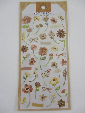 Cute Kawaii Mind Wave Botanical Colors Flowers Cream Light Brown Sticker Sheet - for Journal Planner Craft Organizer Calendar