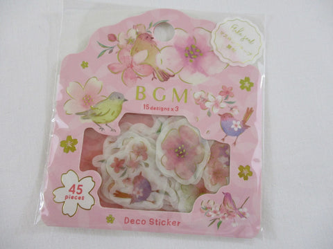 Cute Kawaii BGM Flowers Series Flake Stickers Sack - Cherry Blossoms Sakura - for Journal Agenda Planner Scrapbooking Craft