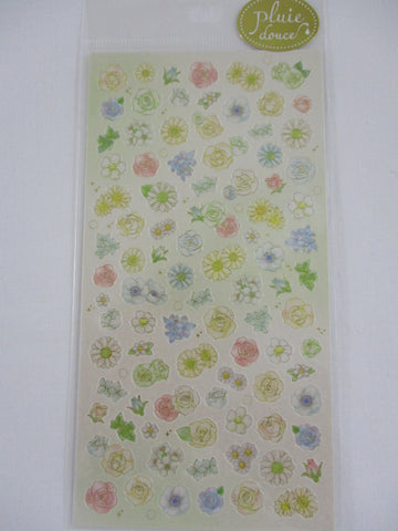 Cute Kawaii Mind Wave pluie douce Series - Flowers Cream Yellow Green Blue Sticker Sheet - for Journal Planner Craft Organizer Calendar