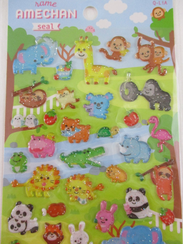 Lion and Hippo Glitter Puffy Stickers - Kawaii Animals