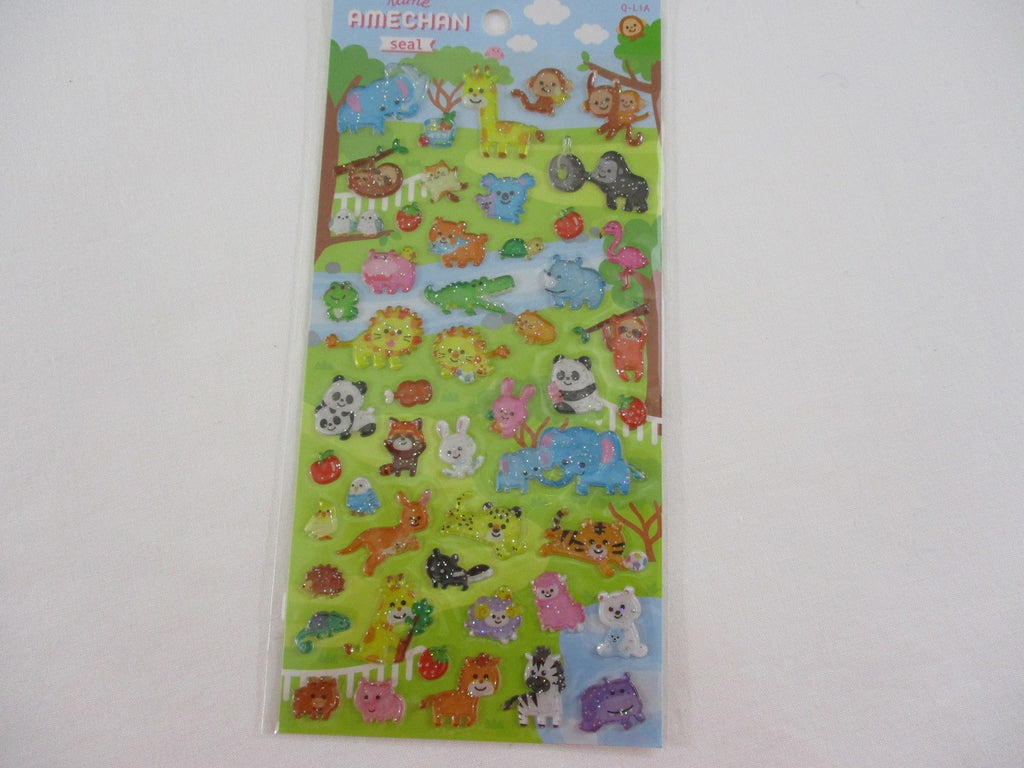 Lion and Hippo Glitter Puffy Stickers - Kawaii Animals