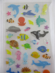 Cute Kawaii Mind Wave Sea Ocean Animals Fish Dolphin Whale Crab Sticker Sheet - for Journal Planner Craft