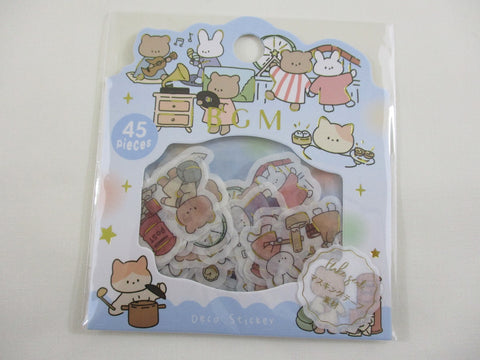 Cute Kawaii BGM Flake Stickers Sack - Bear Rabbit Stay Home Activities - for Journal Agenda Planner Scrapbooking Craft
