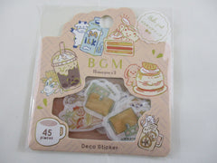 Cute Kawaii BGM Flake Stickers Sack - Animals and Drinks Coffee Milk Juice - for Journal Agenda Planner Scrapbooking Craft