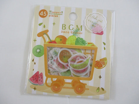 Cute Kawaii BGM Cartful Series Flake Stickers Sack - Fruits Strawberry Pineapple Kiwi Cherry Orange Lemon Banana - for Journal Agenda Planner Scrapbooking Craft