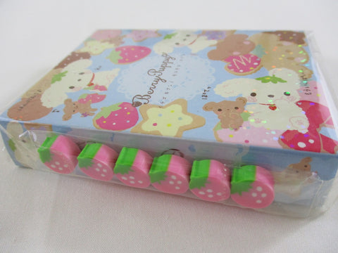 Cute Kawaii San-X Berry Puppy Mini Notepad / Memo Pad with Mini Erasers - 2010 - Rare HTF