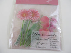 Cute Kawaii Q-Lia Bouquet Flowers - Flake Stickers Sack - Pink - Beautiful Garden Bloom Love Wedding for Journal Agenda Planner Scrapbooking Craft