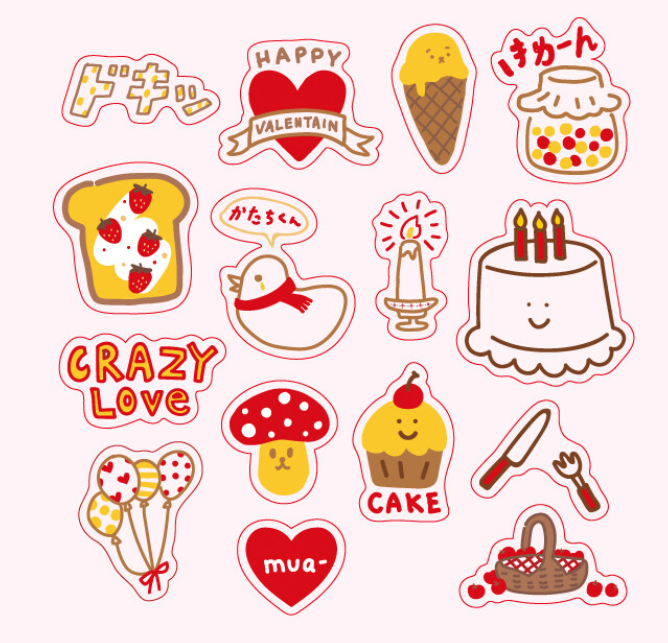 Large Clear Stickers Series - Red - Cake Mushroom Ice Cream Strawberry Love Flake Stickers Sack - for Decorating Journal Planner Scrapbooking Craft
