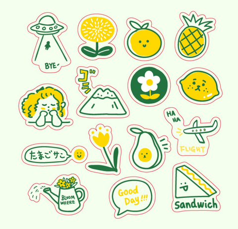 Large Clear Stickers Series - Green - Fresh Lemon Avocado Fruit Healthy Bloom Flake Stickers Sack - for Decorating Journal Planner Scrapbooking Craft