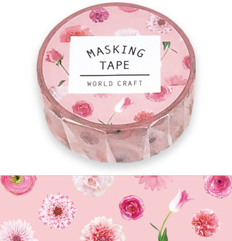 Cute Kawaii World Craft Washi / Masking Deco Tape - Flowers Pink red - for Scrapbooking Journal Planner Craft