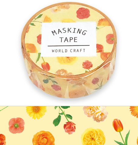 Cute Kawaii World Craft Washi / Masking Deco Tape - Flowers Yellow - for Scrapbooking Journal Planner Craft